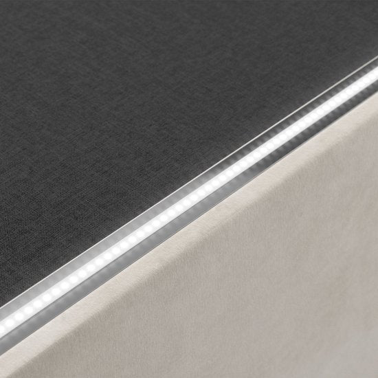 Gestoffeerd Bed Nizza - 140 x 200 cm - Beige - LED Verlichting & Bedlade