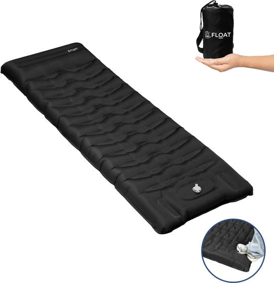 FLOAT Nomadic - 1 Persoons slaapmatje met voetpomp en kliksysteem - Stevig en licht Luchtbed voor de camping - 195x66x12 cm luchtmatras - Zelfopblazende slaapmat - Zwart