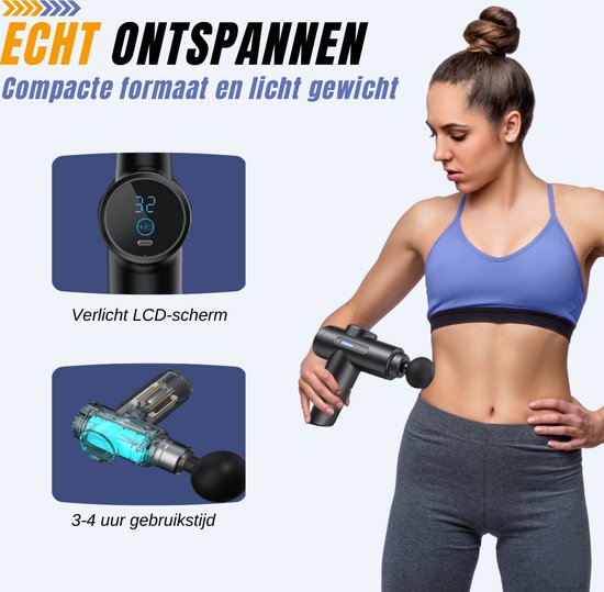 Squago Massage Gun professioneel - 32 standen - 10 opzetstukken - Compact massage apparaat - Massage Pistool - Massagegun