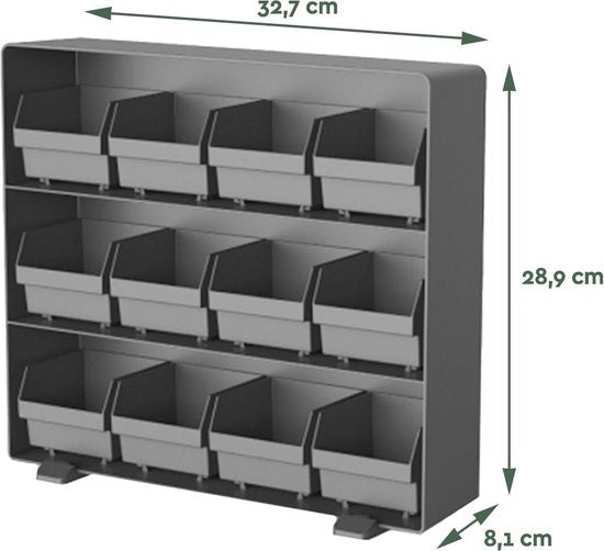 BRASQ Thee Organizer Zwart TB200 - Theedoos 12 vaks - keukenorganizer - Theedoos - Theezakjeshouder - Ruimtebesparend Opbergsysteem