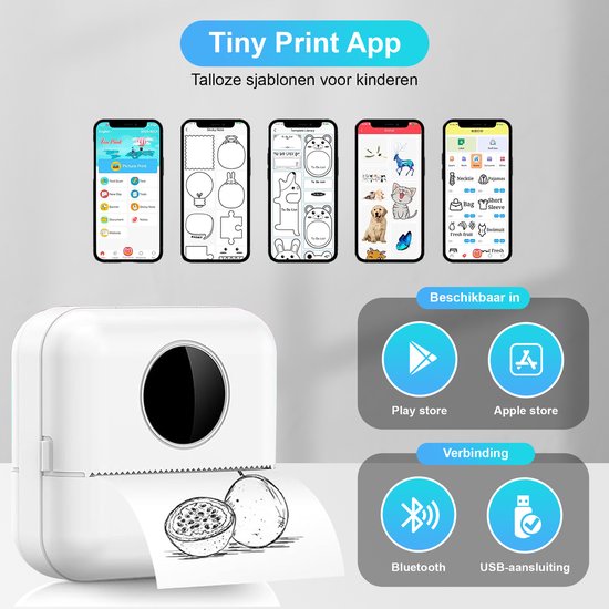 Ilona Mini printer voor mobiel - Pocket printer - Premium Mini Fotoprinter - Draagbare Smartphone Printer - Mobiele fotoprinter - Sticker printer - Incl. 5 Rollen Zelfklevend Papier + 5 Rol Wit Papier + 3 Rollen Gekleurd Papier + 5 Pennen