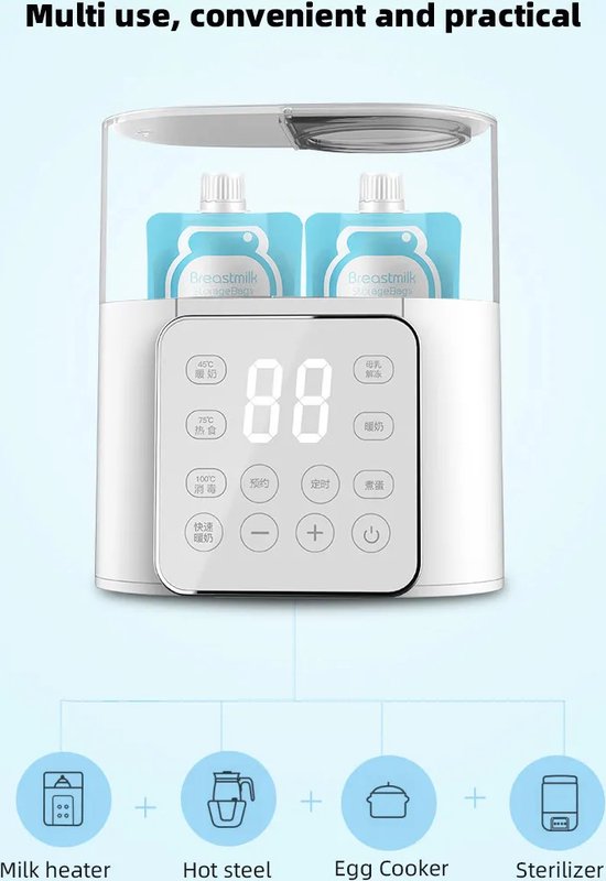 Dubbele flessenverwarmer - Multifunctioneel - Melkwarmer - Sterilisator - Nauwkeurige temperatuurregeling - Flessenwarmer