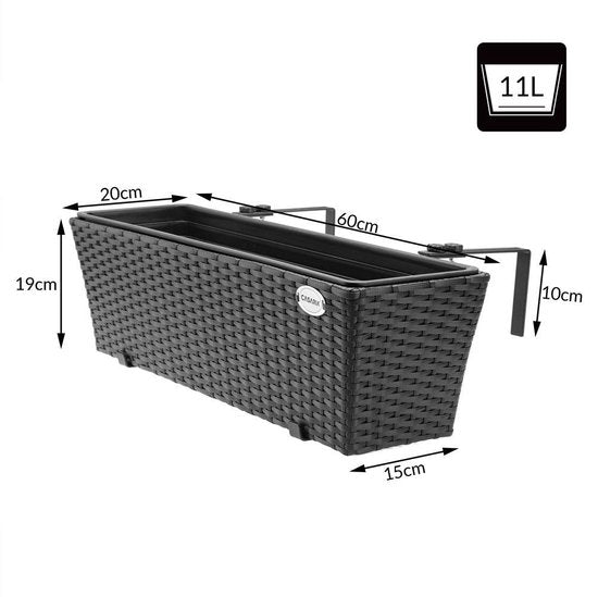 Casaria Polyrattan Bloembak – 2 Stuks Incl. Ophangbeugels – Zwart