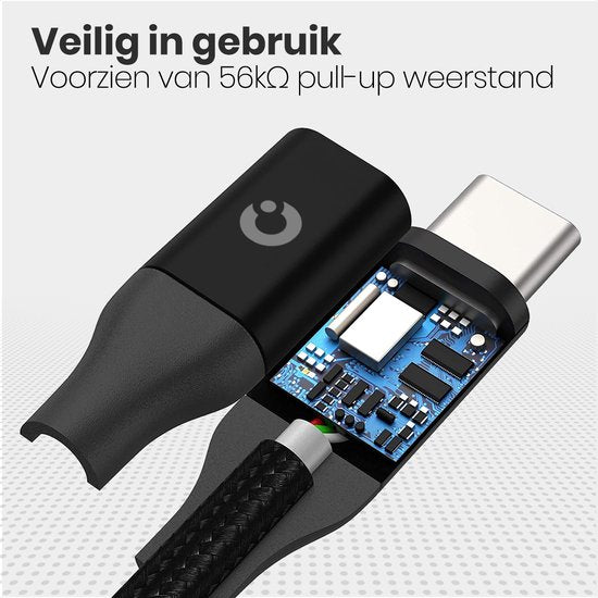 Auronic USB-C kabel - 2M - 2.4A - USB C naar USB-A - Gevlochten Nylon - Zwart