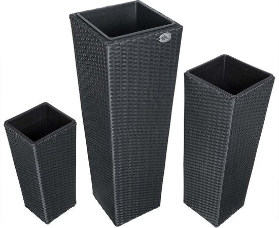 Casaria Bloempotten 3 Stuks - Polyrotan - Zwart