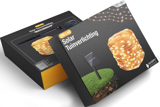 Happy Goods Solar Tuinverlichting op Zonneenergie - 200 LED Lichtsnoer Buiten - 20 m - Fairy Lights - Buitenverlichting Lichtslinger - Lichtsnoeren