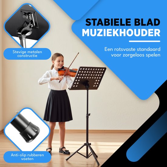 Finesse Muziekstandaard voor Bladmuziek - XL - Opvouwbaar - met Draagtas - Lessenaar voor Tablet - Zwart
