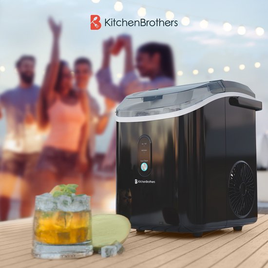 KitchenBrothers Nugget IJsblokjesmachine - 1.1L - Crushed Ice Maker met IJsschep – Draagbaar – 15kg/24 uur - Zwart