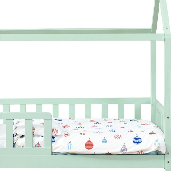 Juskys – Marli Kinderbed & Huisbed – 80 x 160 cm – Voorzien Van Uitvalbeveiliging En Lattenbodem – Voor Jongens En Meisjes – Mint Grenenhout