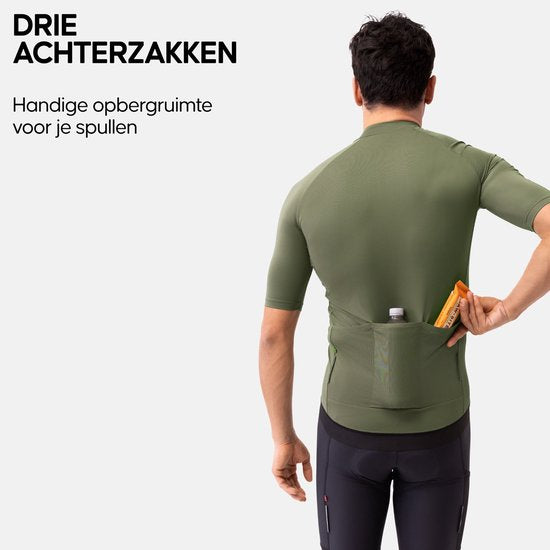 DANISH ENDURANCE Fietstrui voor Heren - Wielershirt - Korte Mouwen - Quick-Dry - Olijfgroen - Maat M