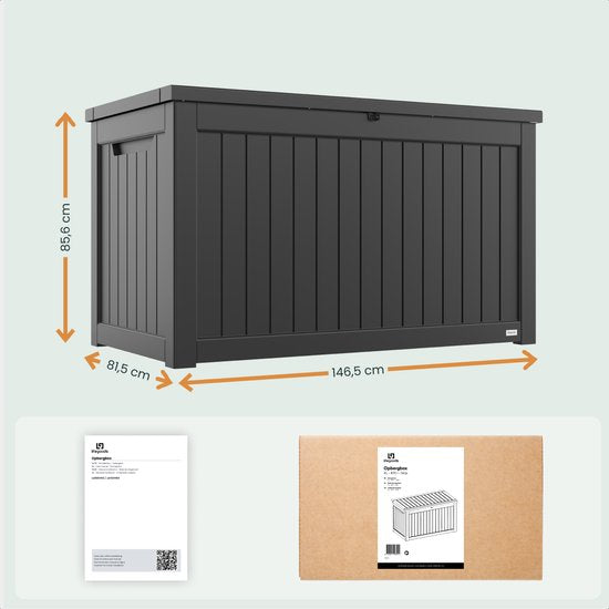 LifeGoods Opbergbox - 870L - Kussenbox - Waterdicht - Tuinkussenbox - Roestvrij - Tuinbox - 146.5x81.5x85.6 cm - Zwart