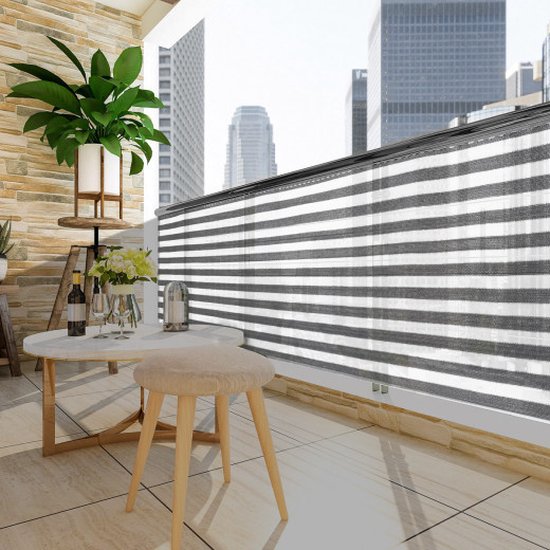 Detex Balkonscherm 1.4x10m – 50 Kabelbinders UV-Bestendig – Grijs Wit