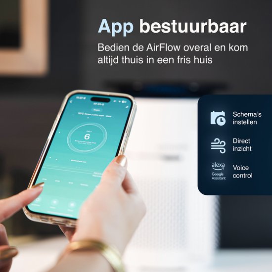 Samako Airflow - Luchtreiniger - Hepa 13 pro filter - Hooikoorts, huisdier allergieën, huisstofmijt - Luchtkwaliteitsindicator - Air purifier- Nederlandse app - Slaapstand