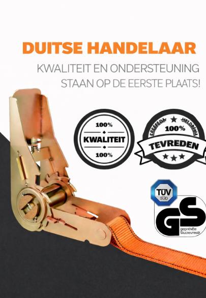 4 stuks spanbanden met ratel, in 4 m, 5 m of 6 m, ratelriemen, TÜV/GS-gecertificeerd, met dubbele naad, sjorbanden, weerbestendig en robuust