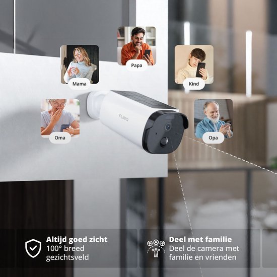 FlinQ Slimme Beveiligingscamera Sentinel - Oplaadbaar via USB & Zonne Energie - Buiten camera met zonnepaneel - Bewakingscamera voor buiten - 2K HD - Nachtzicht
