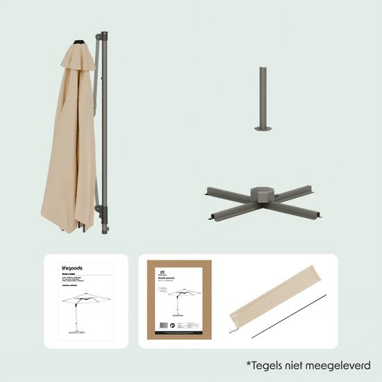 LifeGoods Parasol - Ø300 cm - 30° Kantelbaar - One-push Systeem - Waterdicht - met Hoes - Taupe