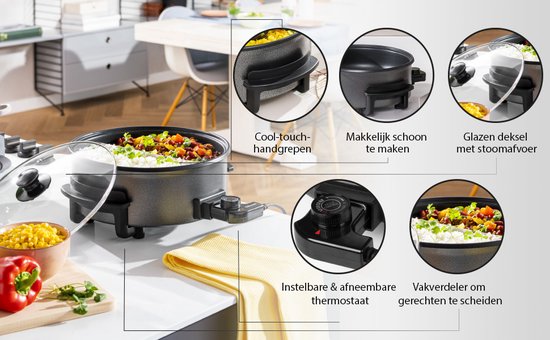Tristar Hapjespan PZ-9135 - Elektrische Hapjespan met Deksel 30 cm - Snackpan XL - Anti-aanbaklaag en Regelbare Thermostaat - Maximaal 250 ⁰C - Zwart