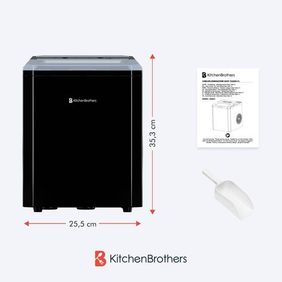 KitchenBrothers IJsblokjesmachine - 1L - IJsblokmaker met IJsschep - Easy Clean - 9 Blokjes in 8 min. - Zwart