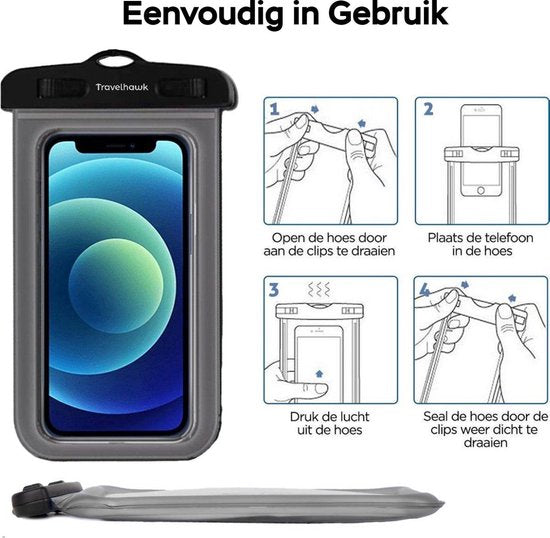 Travelhawk Waterdichte Telefoonhoesjes – Drybag Set 2 stuks – Smartphone & Paspoort – Doorzichtig