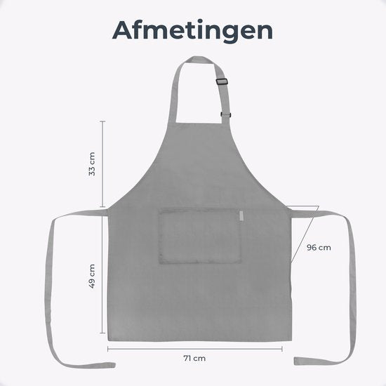 Keukenschort - Water- en vuilafstotend - Professioneel Kookschort - Schort voor Dames en Heren - Horeca Sloof - Unisex - Verstelbare Gesp - Extra Grote Vakken - Lichgrijs