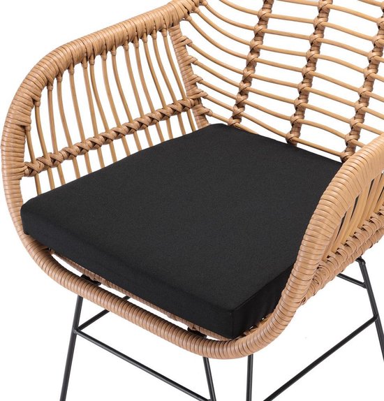 Casaria Tuinset Bali 3 Delig – 1 Tafel & 2 Stoelen – Naturel Zwart