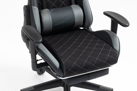 VDD Gaming - Gamestoel - Gamestoel met Voetsteun - Gamestoel zwart - Gaming Stoel - Bureaustoel gaming - Ergonomische Bureaustoel - Met Nekkussen & Verstelbaar Rugkussen - Game stoel Met Voetsteun - Ergonomische Game Stoel - Draaistoel- Zwart & Grijs