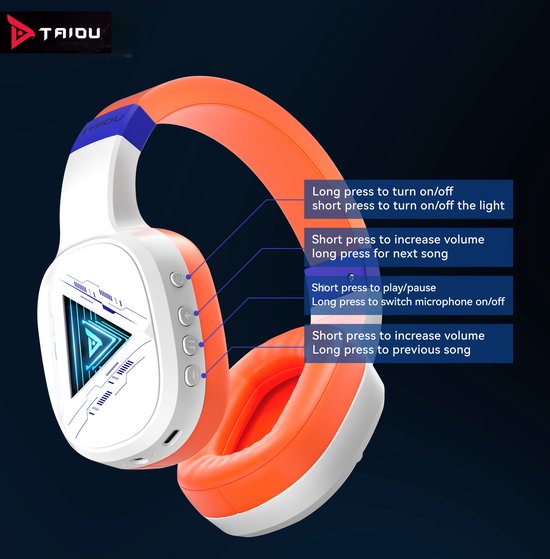 TAIDU THS320Pro - 2.4GHz Draadloze Gaming Headset - Bluetooth koptelefoon - met microfoon - Geschikt voor PS4/PS5, Nintendo Switch - Multiplatform - Wit Oranje