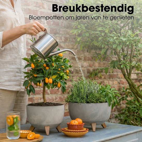 Mica Decorations Doppio Plantenbak op Poten - 18,5 x Ø29 cm - Plantenbakken voor Buiten - Bloembakken voor Balkon - Gerecycled Plastic - Grijs