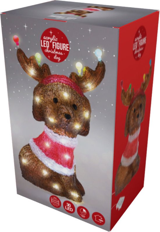 Kersthond met LED - 50cm Snoer - Timer - Incl. 3x AA-batterij - 22 x 15,5 x 35 cm