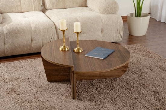 Dimehouse Salontafel - Ovaal - 85x30x30 cm - Melamine - Japandi - Houtlook - Naturel Walnoot