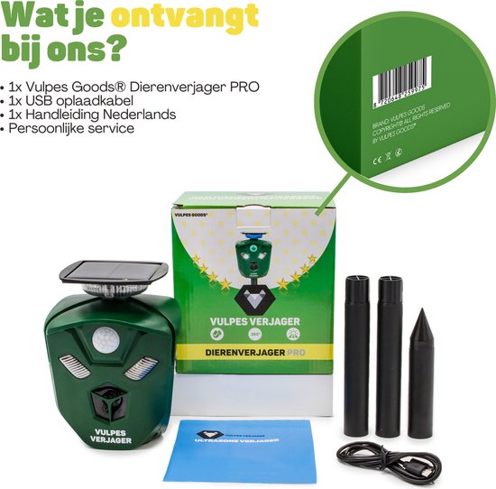 Vulpes Goods® Verjager - Ultrasone Kattenverjager op zonne-energie - Kattenschrik - Marterverjager - Dierenverjager - Waterdicht & 360° bescherming - Afweermiddel voor Ongedierte - PRO versie