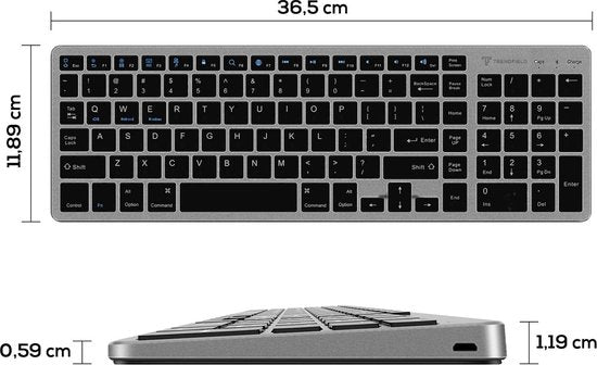 Trendfield Draadloos Toetsenbord - Bluetooth Keyboard - Stille Toetsen - Oplaadbaar - Qwerty - Space Grey