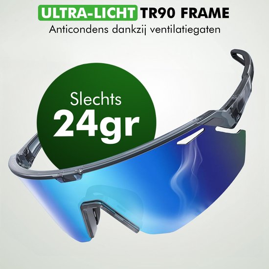 Travelhawk Fietsbril - Heren en Dames - Sportbril - Loopbril - Polarized - UV 400 Bescherming - Blauwe Glazen - Zwart