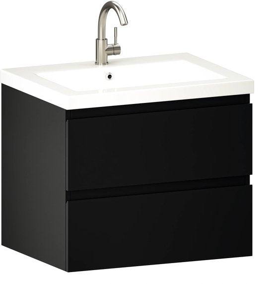 Mirlux Badkamermeubel Mat Zwart 60 cm - Wastafel Wit - Badmeubel set - Wastafelmeubel Mat Zwart