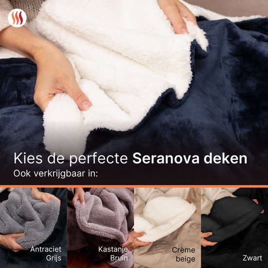 Seranova Elektrische Deken XXL - 180x160 cm - 2 persoons Bovendeken - Warmtedeken - Dubbelzijdig - Fleece Sherpa - Blauw