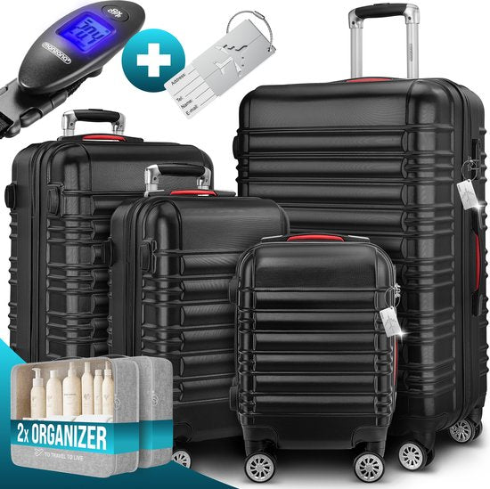 Monzana 4-delige Hardcase Kofferset - Handbagage M L XL Trolleys - Zwart