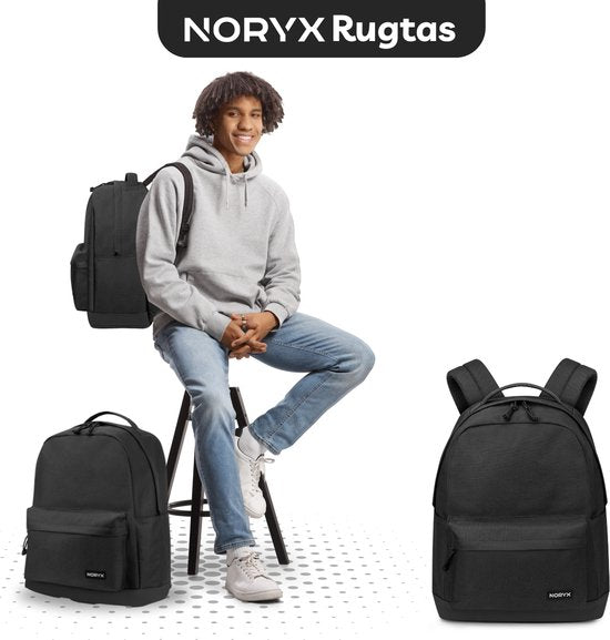 Noryx Origin Rugzak 27L - 15,6 inch - Laptop Rugtas - Schooltas - Heren en Dames - Spatwaterdicht - Zwart