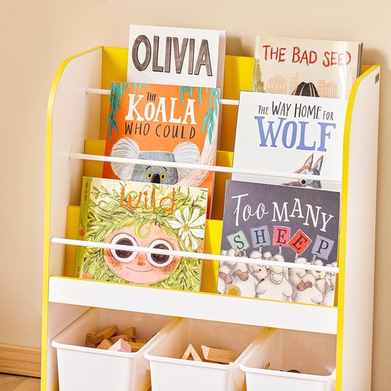 SoBuy KMB108-G Kinderboekenkast - Wit Houten Opbergrek met 3 Vakken