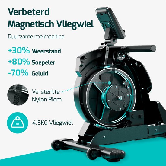 FITAGE Roeitrainer - Roeimachine 16 Weerstandniveaus - Roeiapparaat met Trainingsprogrammas en App - Roeitrainers - Inklapbaar