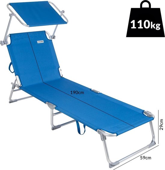 Casaria Ligstoel Ibiza – met Zonnedak - 190x59x29 cm – Blauw