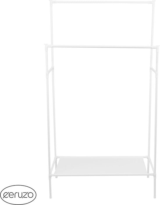 Ceruzo Kledingrek Metaal --Dubbele Stang- 80x43x147 - Wit - Non-Woven Schoenen Plank
