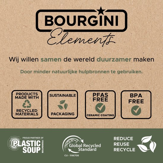Bourgini Elements - Handmixer - 5 snelheden met Turbo - RVS accessoires - 400W vermogen - GRS gecertificeerd gerecyclede materialen