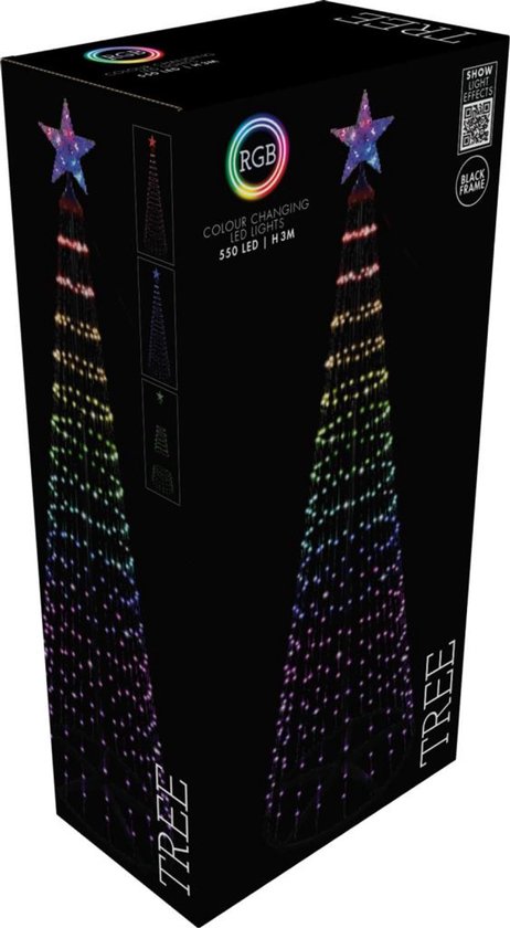 Kerstboom - Vlaggenmast - RGB Licht - 300cm - 550 LED - incl. Frame - Kleuren Veranderend