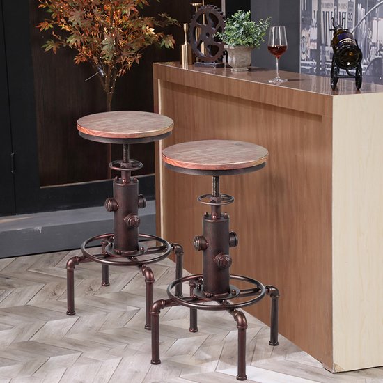 Coast Barkruk In Hoogte Verstelbare Bistro Kruk - 44 x 44 x 59,5 - 75 cm - Natuur + Brons