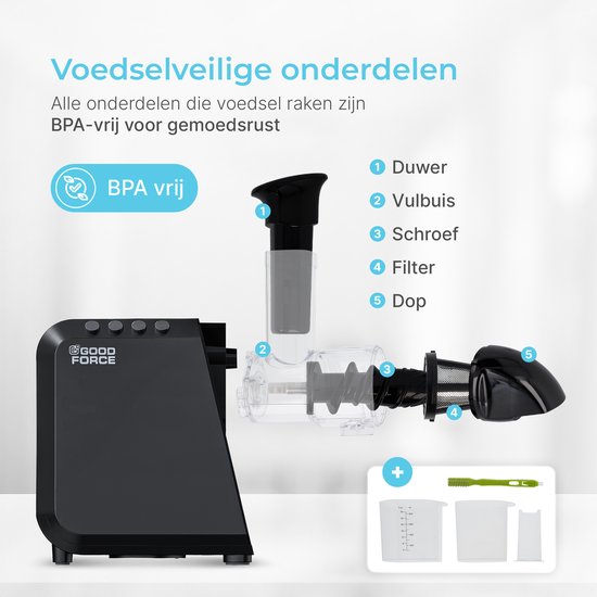 Goodforce Krachtige Slowjuicer - Juicer - Groente en Fruitpers - Met Pulp en sap reservoir - Juice Maker - Maximale voedingswaarde