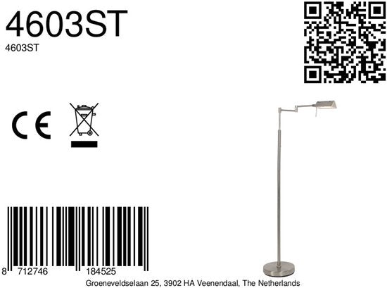 Vloerlamp GlowGo 4603ST – Draaibaar en kantelbaar, staal, draadloze LED verlichting met accu, Mexlite