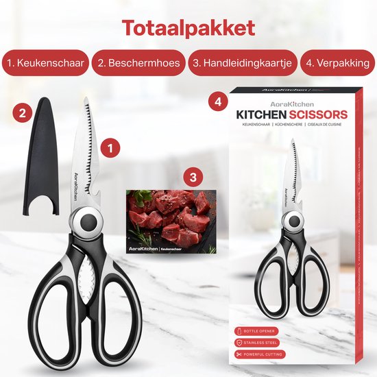 AoraKitchen Keukenschaar - Vleesschaar - RVS - Huishoudschaar - Wildschaar - Rechts & Linkshandige Schaar - Vaatwasserbestendig