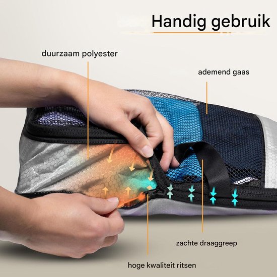 LOONARA Travel Packing Cubes Set van 7 - met compressie voor koffer en rugzak incl. pakzak, Alpine Slate - Grijs