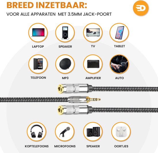 Drivv. Premium Audio Splitter - AUX - Jack Splitter - Audio Splitter 3,5 mm Jack - Male to Female - Grijs