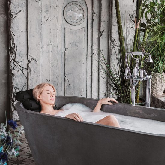RelaxTub® Badkussen - Nekkussen Bad - Badkussens voor in Bad - 6 Sterke Zuignappen - Anti Slip - Waterdicht - Hoofdsteun Bad - Voor Hoofd, Nek en Schouders - Badkussen Zwart